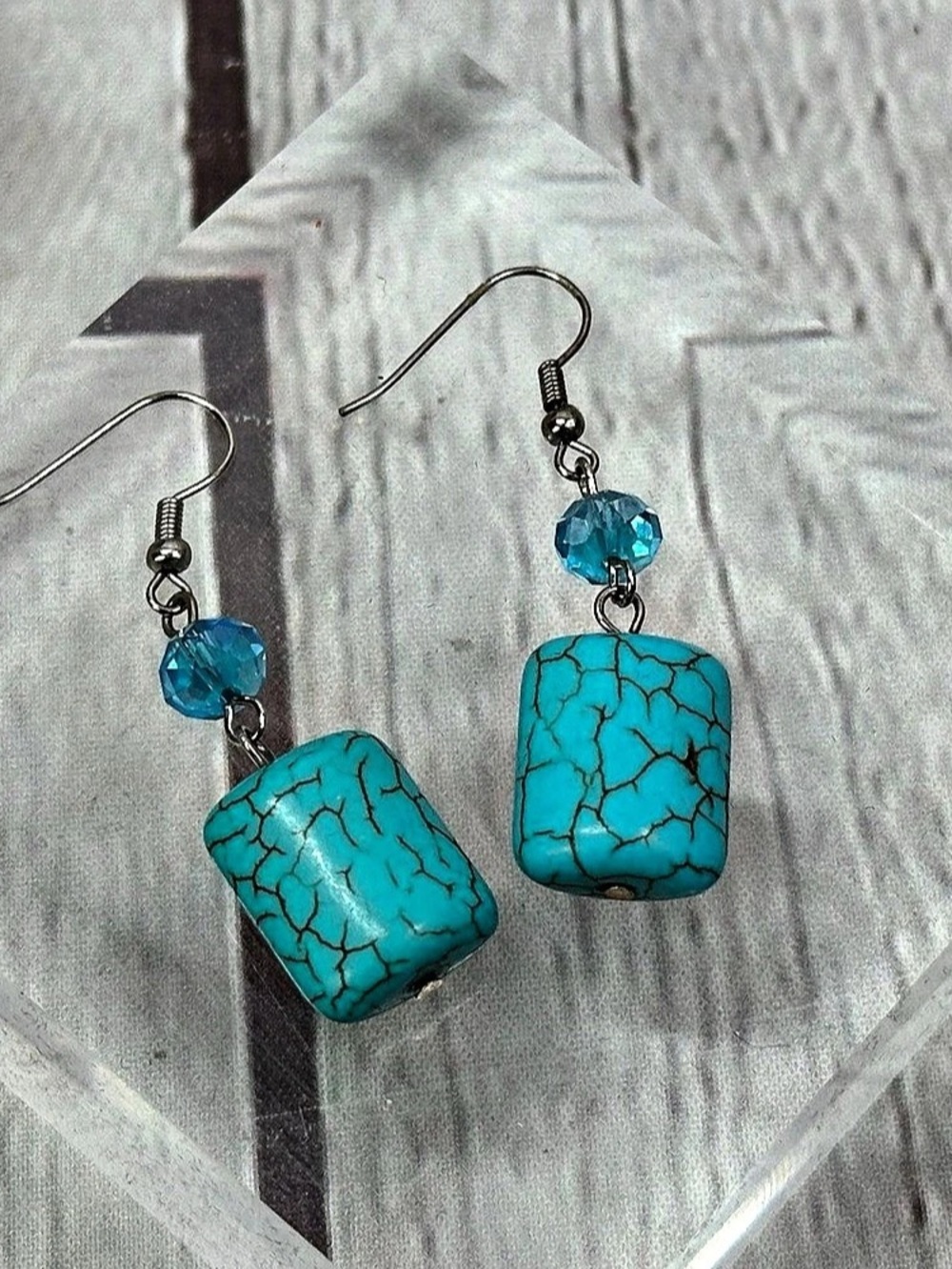 Boutique natural stone faux Turquoise Rectangle Drop Earrings